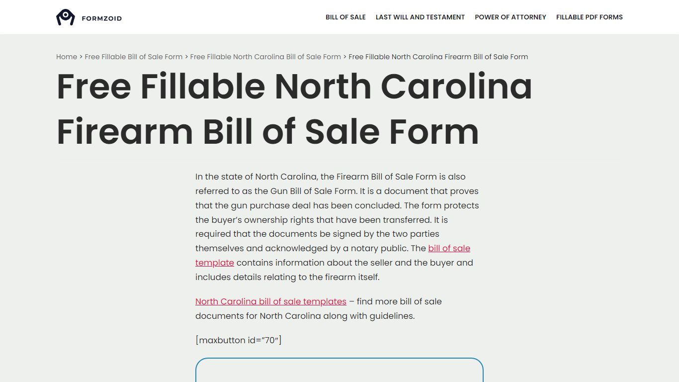 Free Fillable North Carolina Firearm Bill of Sale Form - FormZoid