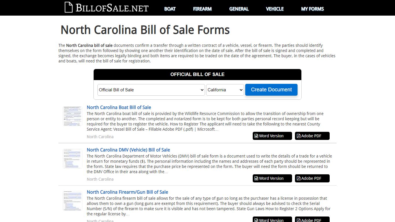 Free North Carolina Bill of Sale Forms | PDF | Word (.doc)