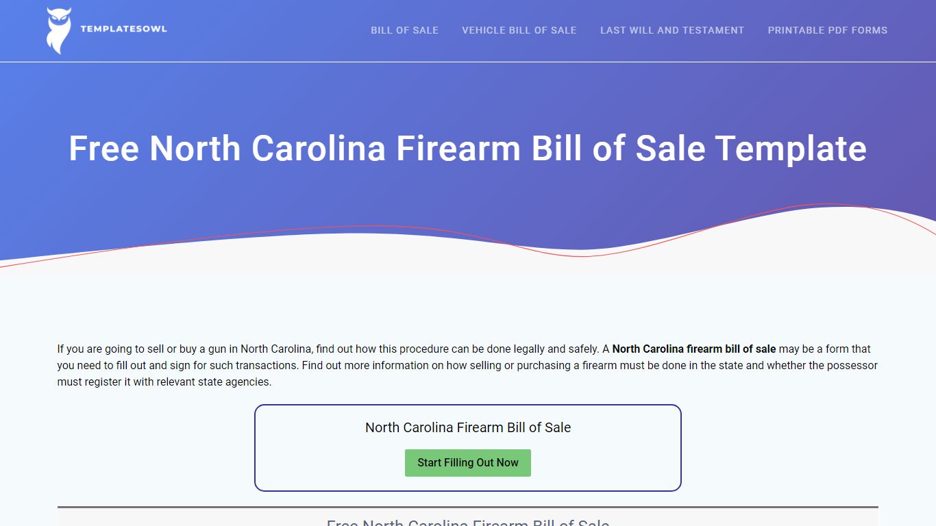 Free North Carolina Firearm Bill of Sale Template | Fillable Forms